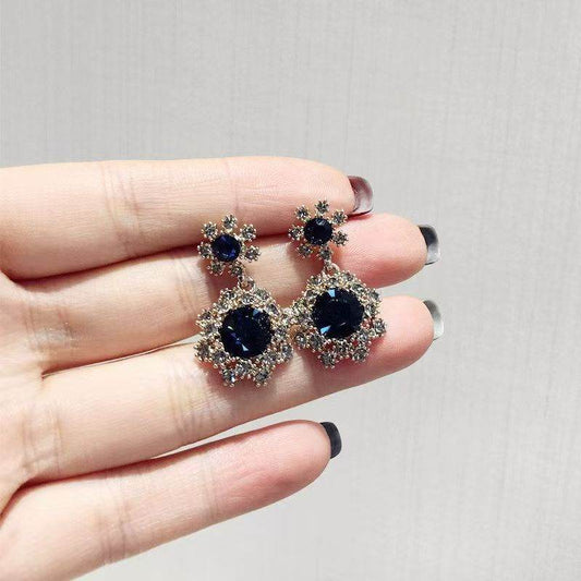 New Korean Style Vintage Antique Shiny Rhinestone Stud Earrings, Influencer Elegant Socialite Glitter Drop Trendy Jewelry For Women