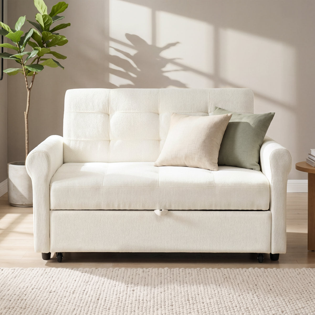 Convertible Pull Out Sofa Bed, 2 Seater Sleeper Loveseat With Side Storage Pocket, Multi-Functional Fold Out Guest Couch With Rolling Casters, Space Saving Sofa Sleeper For Small Apartment.