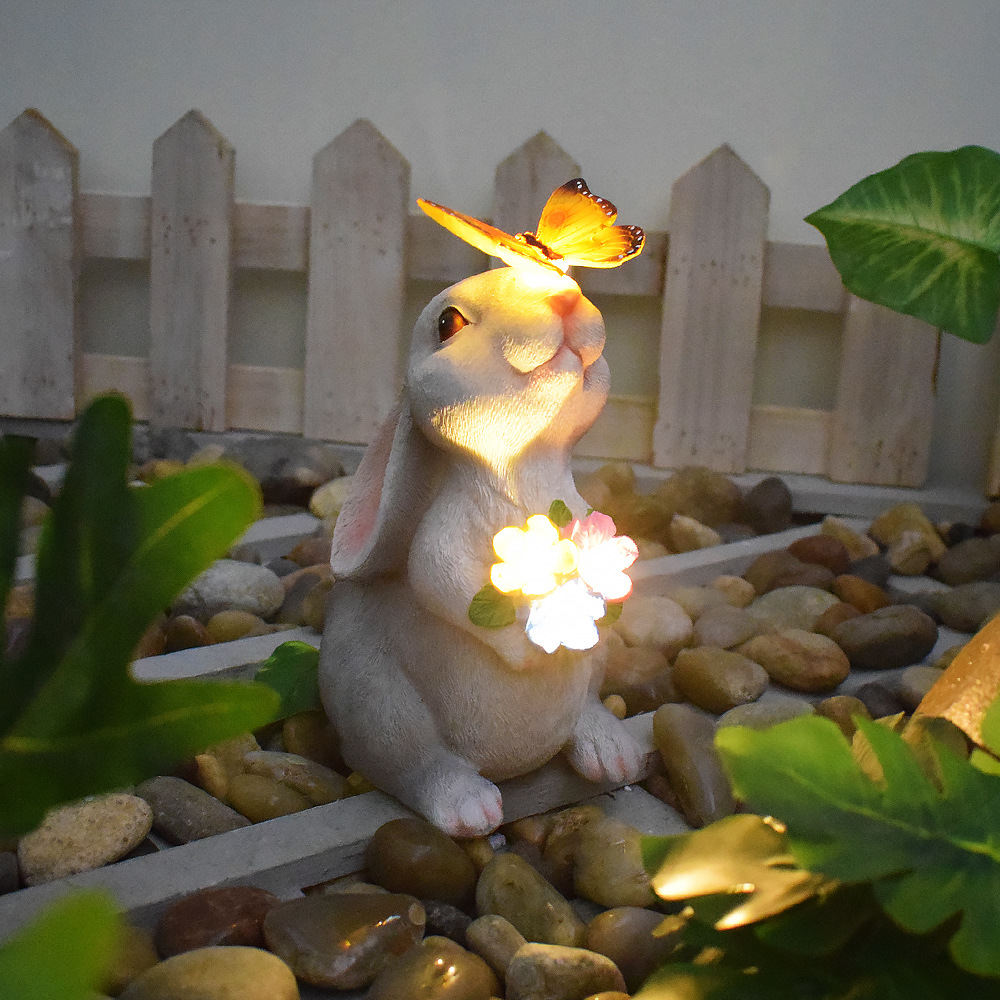 Outdoor Solar Rabbit Garden Light Waterproof Resin Statue
