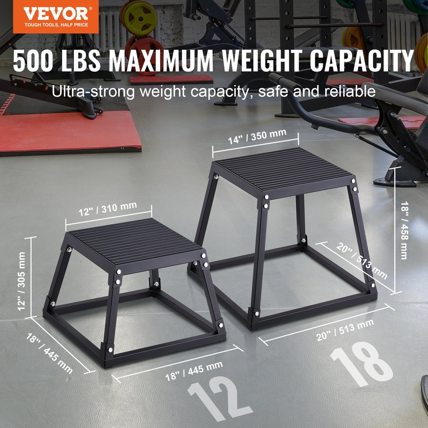 Plyometrische Sprungbox, 458 Mm Plyo-Box, Plyometrische Plattform Plyobox Schwarz, Rutschfeste Fitness-Übungs-Step-Up-Box Für Heimtraining, Konditions-Krafttraining, Oberschenkel Trainieren