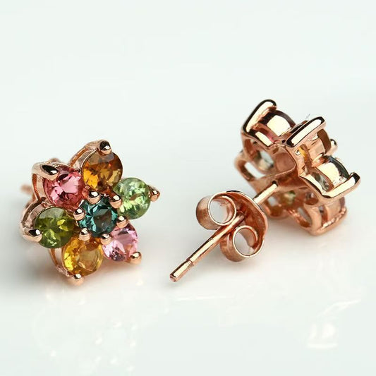High-End Colorful Crystal Stud Earrings, Rose Gold Plated Fashion Exquisite Versatile Women Ear Jewelry