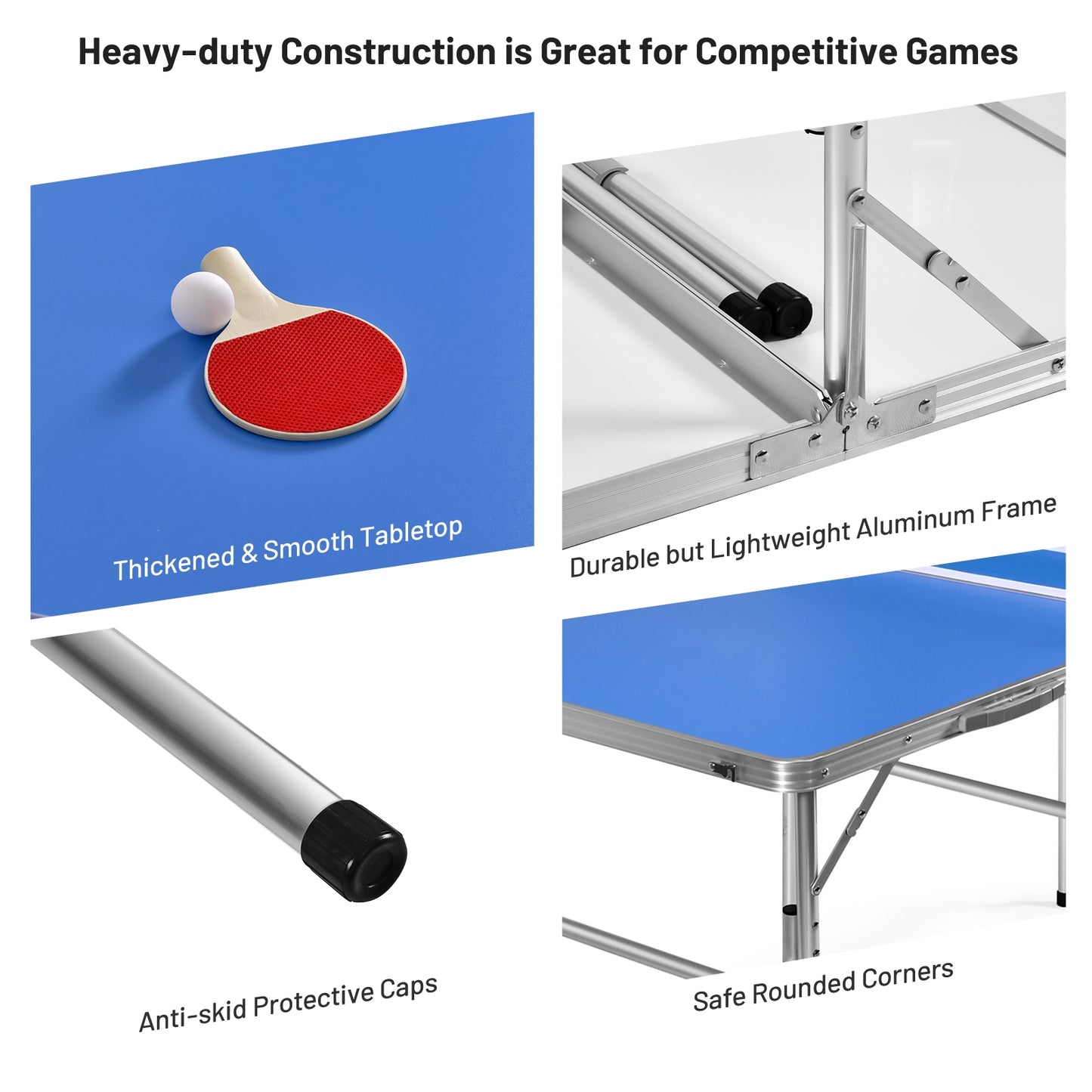 60 Inch Portable Tennis Ping Pong Folding Table With Accessories-Blue