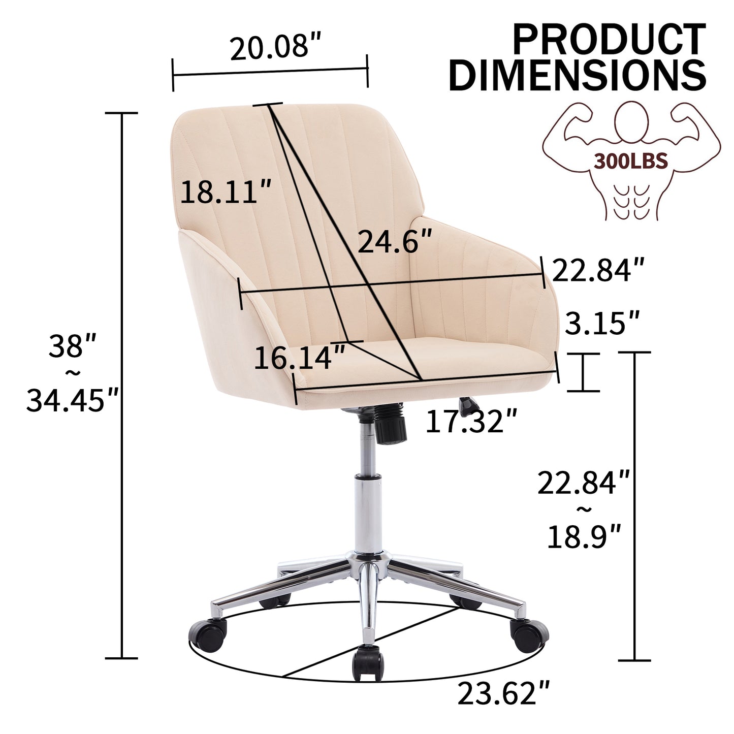 TY Adjustable Office Chair, Home Bedroom, Ergonomic Swivel Chair, Backrest Seat, Comfortable For Long Sitting