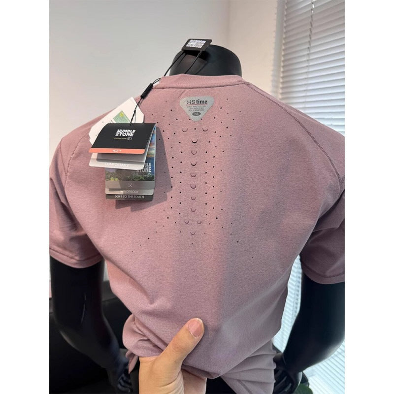 Laser-perforated Quick-dry Mens Sports And Fitness Short-sleeve T-shirt