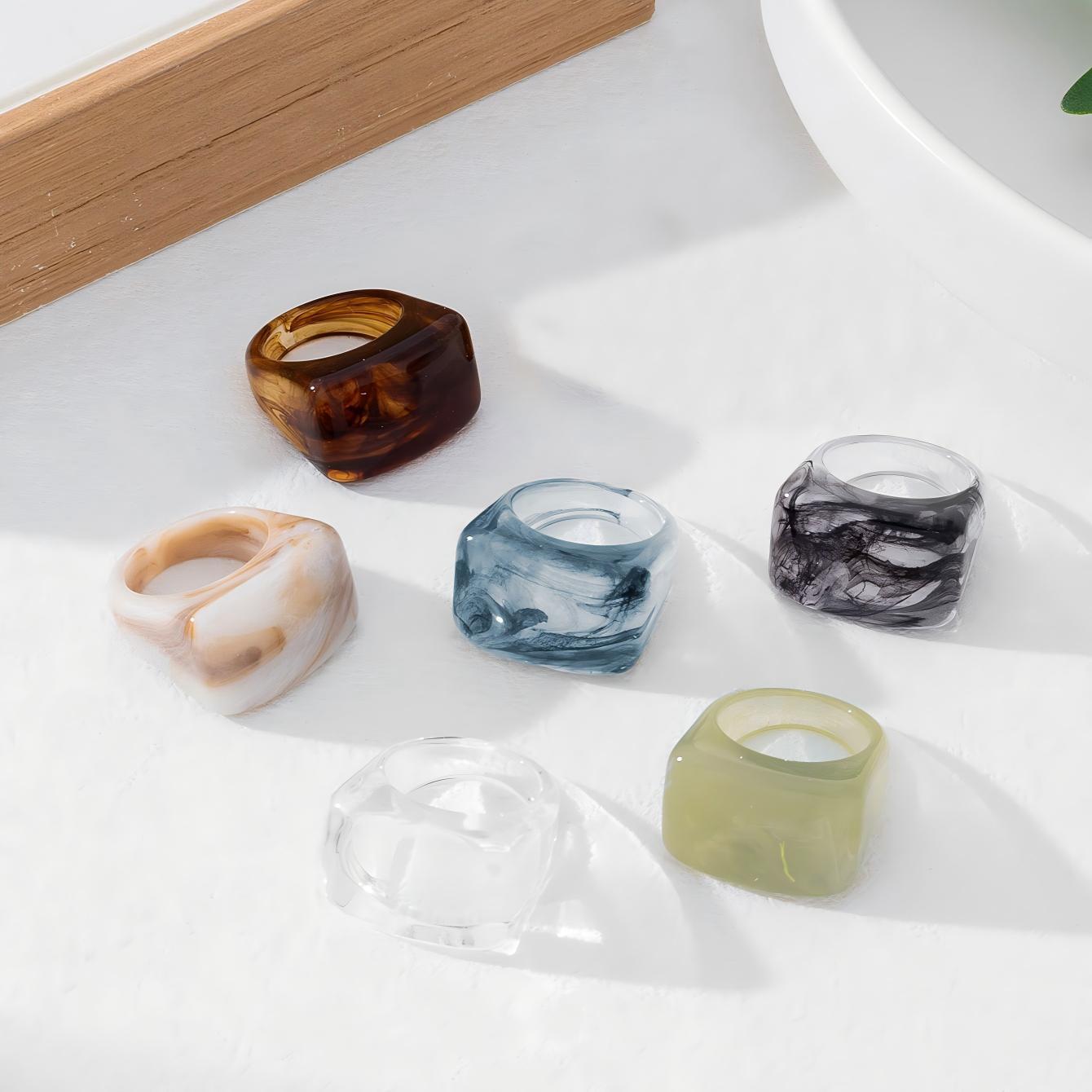New Arrival Multicolor Acrylic Ring, Ink Wash Gradient Design, Minimalist Cool Style, Trendy Unisex Fashion Jewelry Wholesale