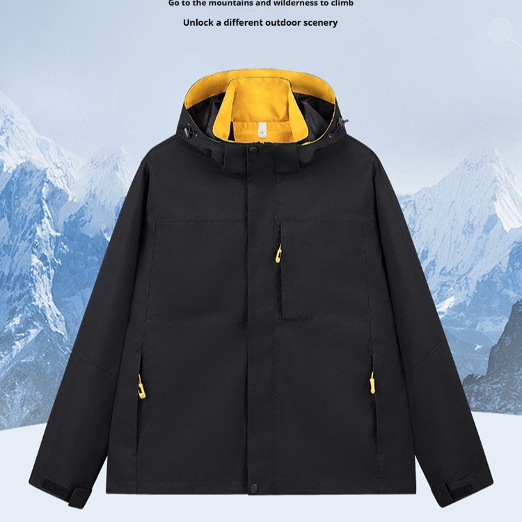 Hooded Fleece Lined Outdoor Three Proof Jacket Streetwear Brand Outerwear