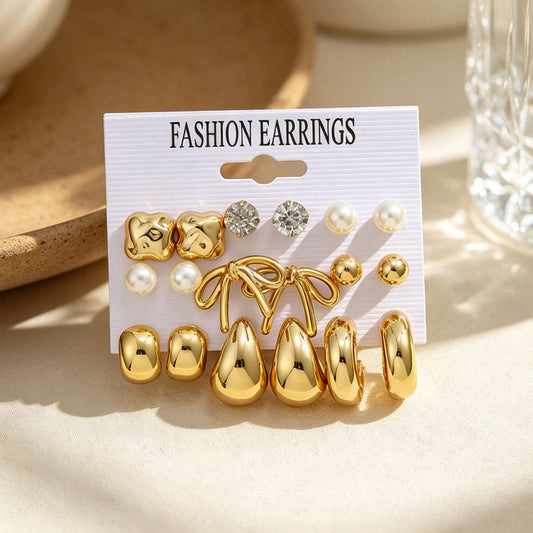 New Cross-border European American Minimalist Premium Water Drop Stud Earrings Jewelry Set, Unique Niche Daily Ear Accessories For Women