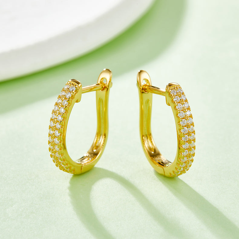 S925 Sterling Silver Moissanite Huggie Hoop Earrings  Pave U Shaped Earrings With GRA Certificate Platinum Or Rose Gold Or Gold Plated Jewelry Gift Box Set For Women