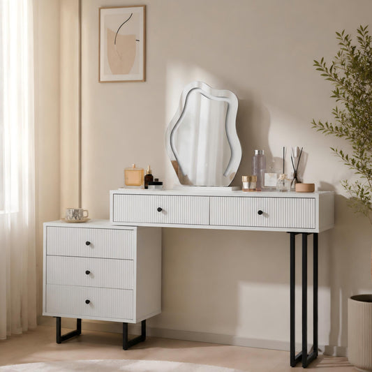 Dressing Table, Cosmetic Table Set With Mirror And Lighting, Extendable Table Top, 3-Colour LED Lighting, Dimensions W100 H76 D40 Cm  Without Stool Old N657P19282830W