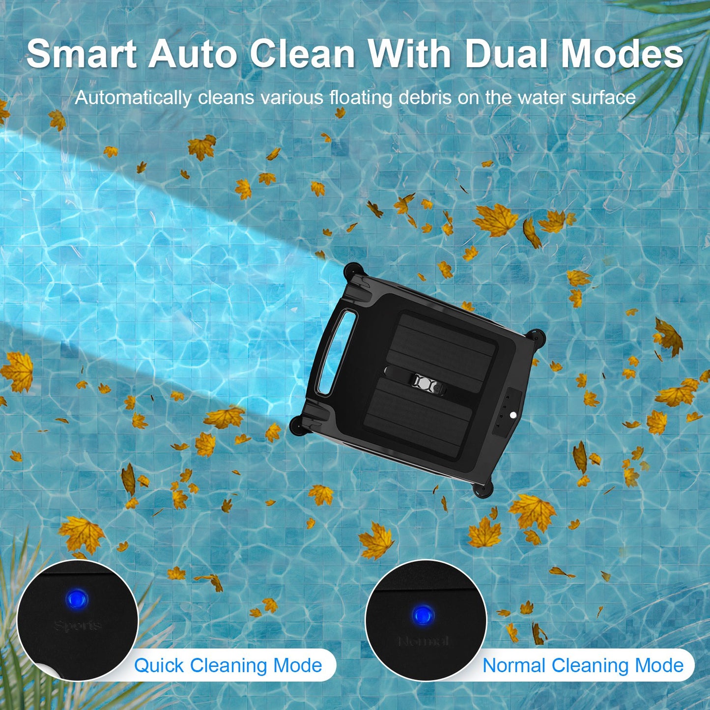 1Pc Solar Powered Robotic Pool Skimmer Automatic Swimming Pool Surface Cleaner With 2 Cleaning Modes Dual Charging Methods IPX7 Waterproof 1937sq.ft Coverage APP Control
