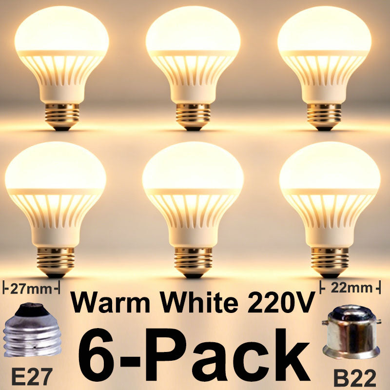 6-Pack Hot Sale LED Bulbs E27xB22,110Vx220V Universal, Ultra Bright, Energy-Saving, No Flicker, Eye-Care, Long Lifespan, Perfect For HomexOfficeX Commercial Use, Global Bestseller, Fast Shipping, Prem