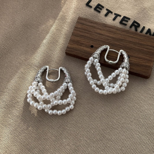 Silver Post Fashion Earrings For Women Flower Geometric Rhinestone Niche Versatile