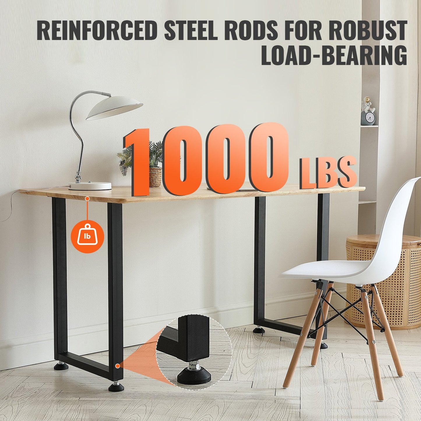 28 Inch Adjustable Furniture Legs, Square Reinforced Steel Office Table Legs Set Of 2 For DIY, Max Load 1000 Lbs Heavy Duty Desk Legs, Quick Instalation & Rich Accessories Legs Black