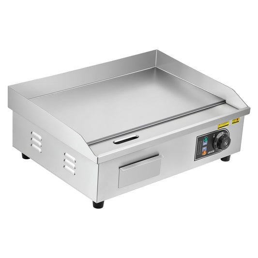 Commercial Electric Griddle, 21.06 X 11.81 Inch, 3200W, 122-570°F Adjustable Temp Control, Stainless Steel Body, Full Flat, With 2 Spatulas, 2 Brushes, And 4 Foot Pads, For Steak, Pancake