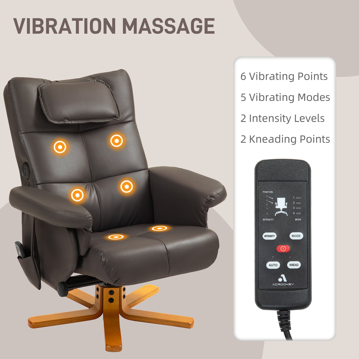 Faux Leather Massage Recliner Chair, With Storage Ottoman - Brown