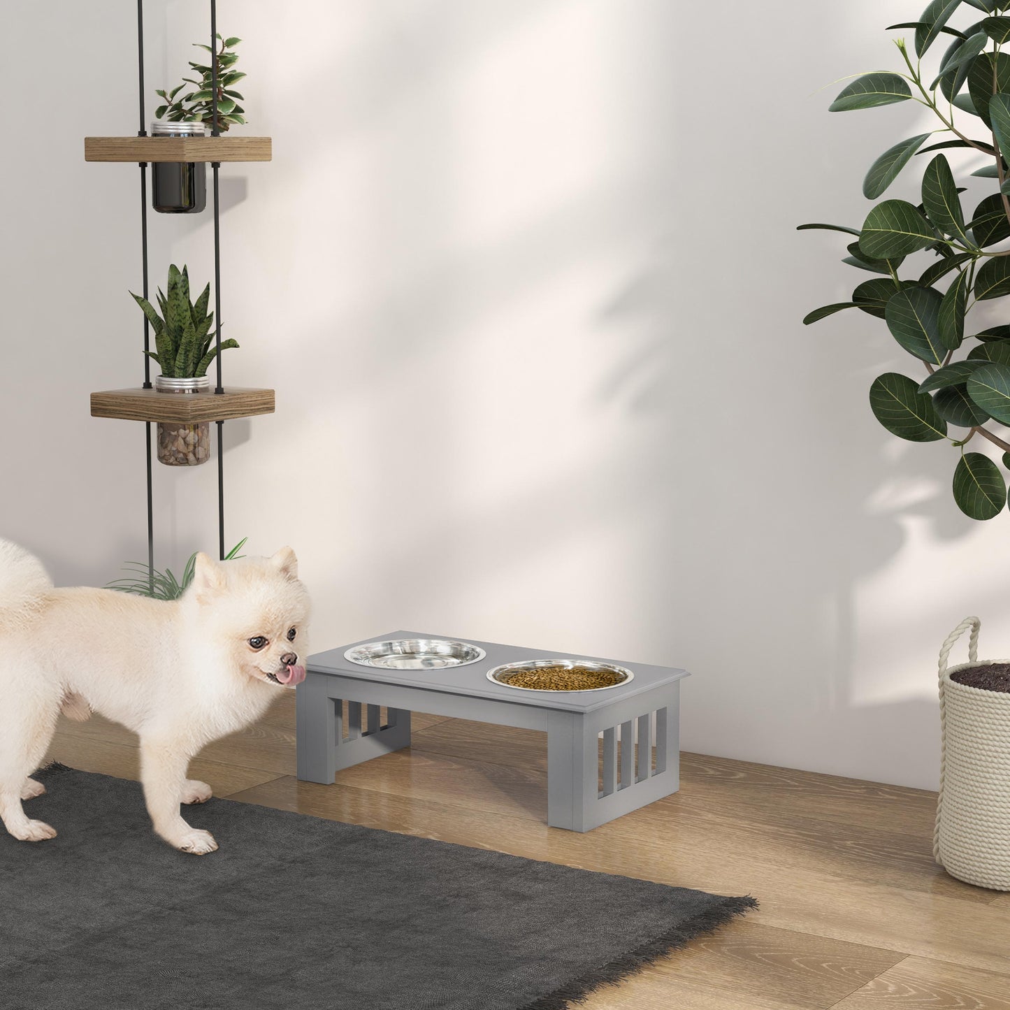 PawHut Raised Dog Feeding Bowls With Stand, Stainless Steel For  Extra Small And Small Dog, 44L X 24W X 15H Cm - Grey