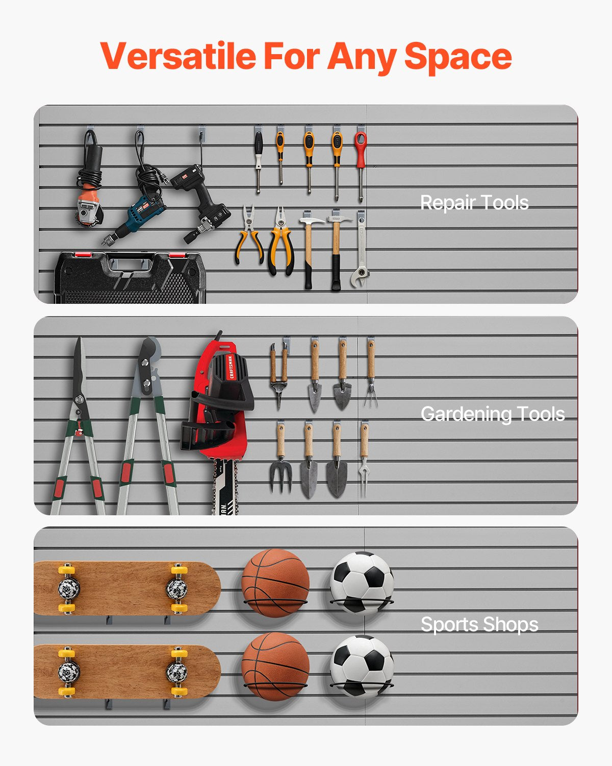 Slat Wall Paneling, 8 X 4 Ft, PVC Garage Slatwall With Accessories, Grey Slat Wall Easy-to-Install Adjustable Slatwall Panel With Coupling Structure & DIY Cutting, Fits For Storage & Display