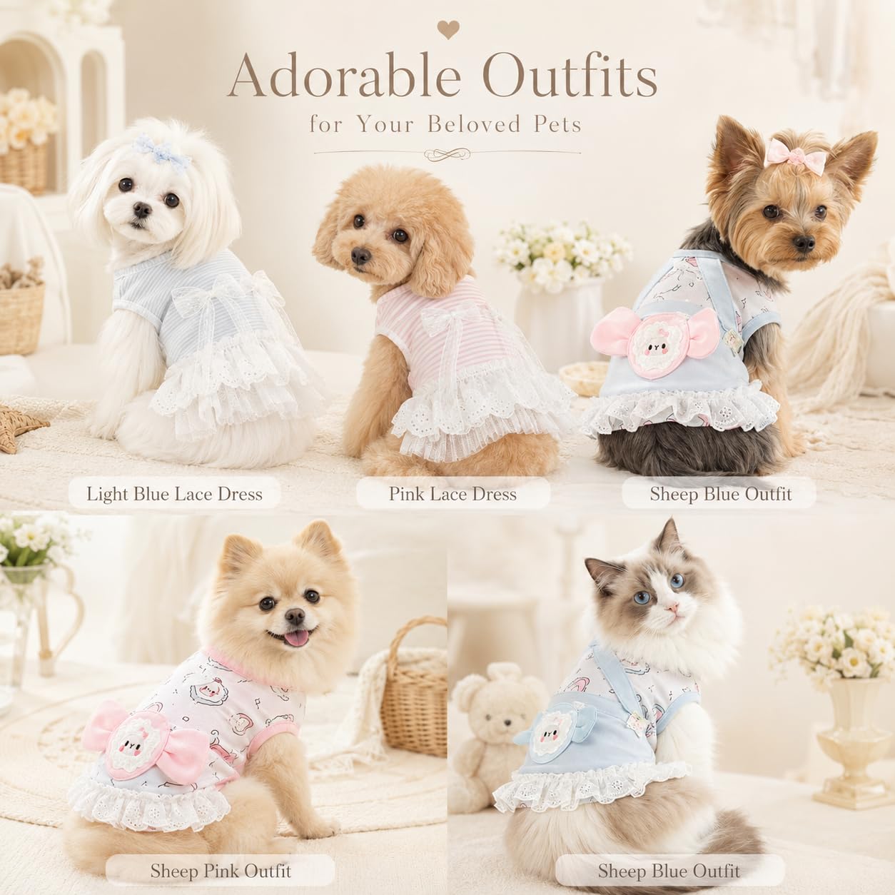 Cute Dog Dress Sleeveless, Elegant Puppy Skirts With Lace Hem, Breathable Pet Dress For Small Dog Girl Chihuahua Yorkies Tulle Birthday Party Lace Costume Tutu Apparel