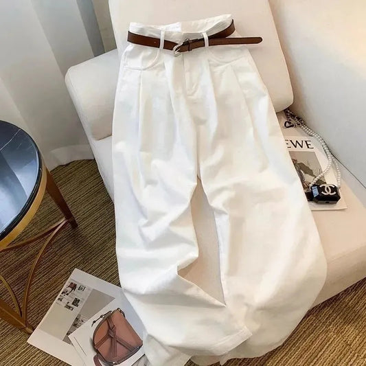Korean-style Loose High-waisted Straight-leg Draping Floor-length Pants