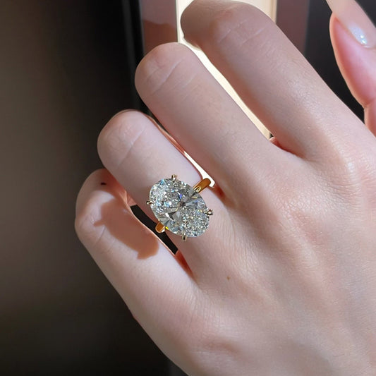 Women Oval Clear Cubic Zirconia Dainty Ring, Four Prong Setting Thin Gold Plated Band Finger Jewelry, European American Minimalist Engagement Daily Accessories