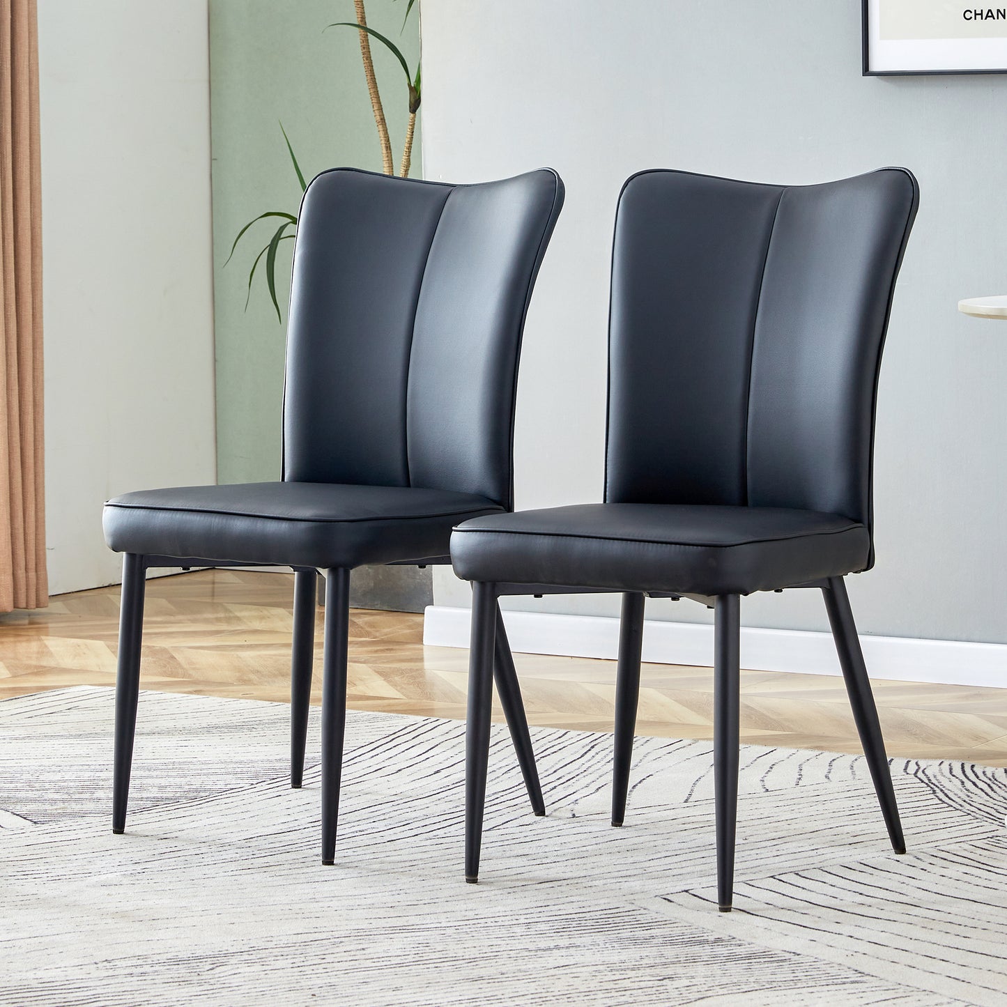 2 Pure Black, Modern Designed Dining Chairs, Available In Several Colors, 89 Cm High, Black PU Chair Sets, Suitable For Office, Restaurant, Etc.