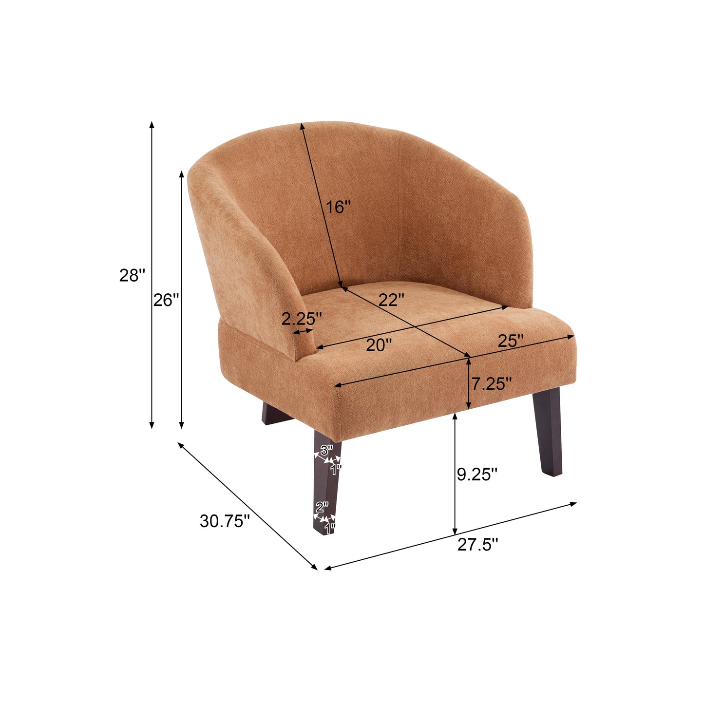 Modern Accent Chair With Round Back & Wooden Legs - Mid-Century Inspired Lounge Chair For Living Room, Bedroom, Or Office - Soft Fabric Upholstery