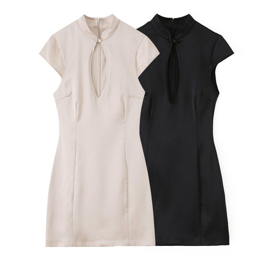 Summer New Silk-satin-feel Slit Mini Dress
