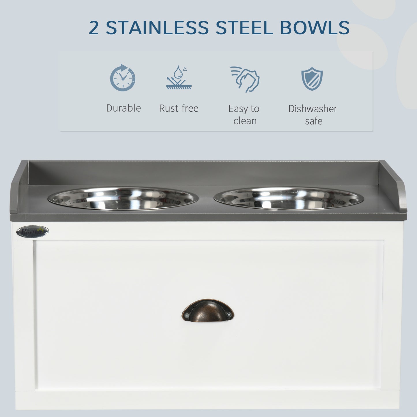 Pet Feeding Station Pet Dish Bowl Set with Storage, 2 Elevated Dog Bowls for Large Sized Dogs, White
