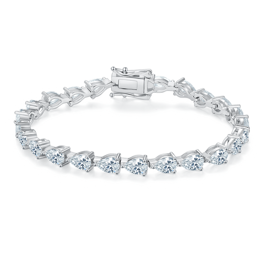 S925 Sterling Silver Pear Cut Moissanite Tennis Bracelet 6x4mm D Color VVS1 16-18-20cm GRA Certified Platinum Plated Gift Box