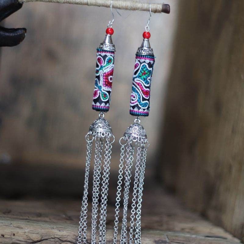 Long Embroidered Performance And Dance Accessories Embroidered Drop Earrings