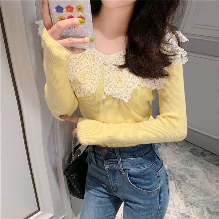 Korean-style Elegant Lace-panelled Outerwear Base Top
