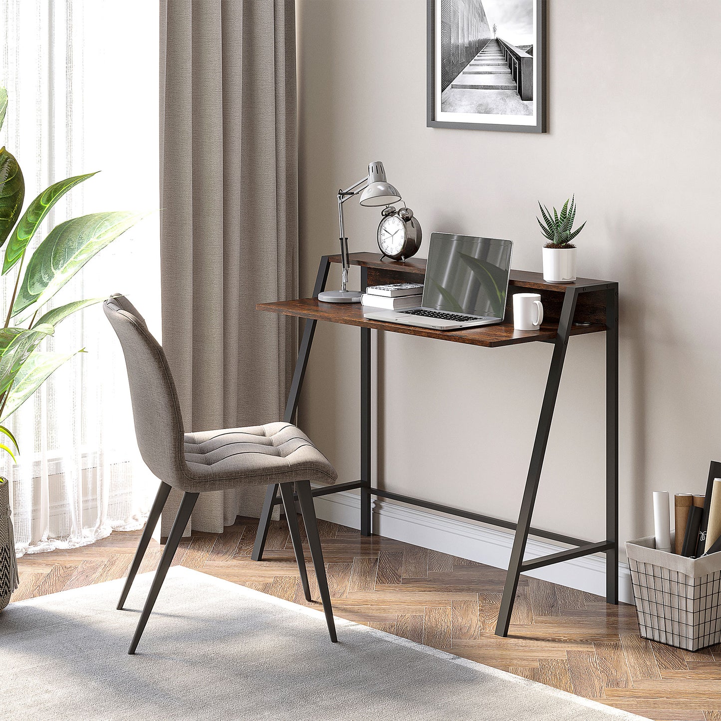 Writing Desk Computer Table Home Office PC Laptop Workstation Storage Shelf 100L X 45W Cm Rustic Brown