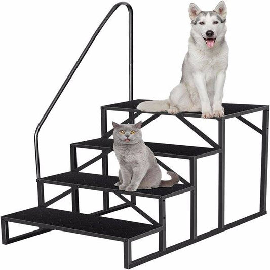 RV Stairs 4 Step Ladder,RV Steps Anti-Slip,Hot Tub Steps With Handrail,660 Lbs RV Ladder For 5th Wheel RV,Mobile Home Stairs