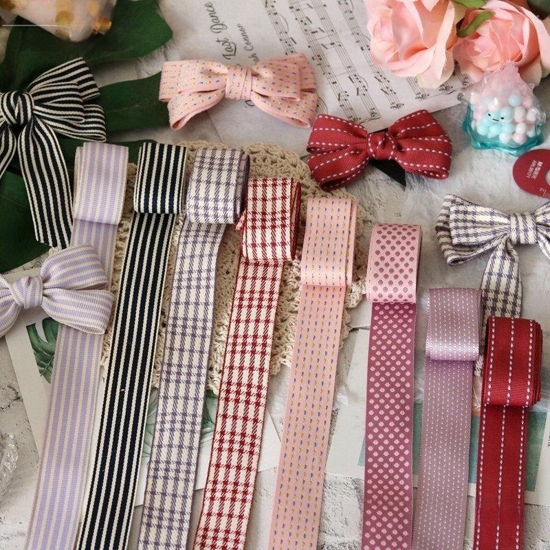 2.5 Cm Striped Plaid Handmade Bow Accessories For Children Hair Clip Kit