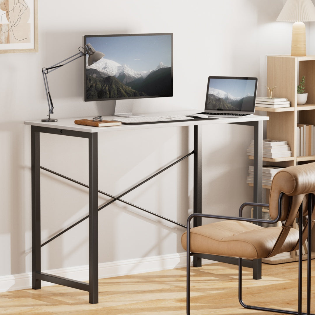 Computer Desk For Home Office, Modern Study Work Table Simple Style For Bedroom, Writing Desks With X-Shaped Reinforcement, Rust