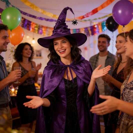 Women’s Witch Costume, 2-Piece Purple Witch Set With Pointed Hat & Cape, Mystical Witch Outfit For Halloween, Carnival & Cosplay, Magical Costume Accessories In Purple—Party Accessories Set