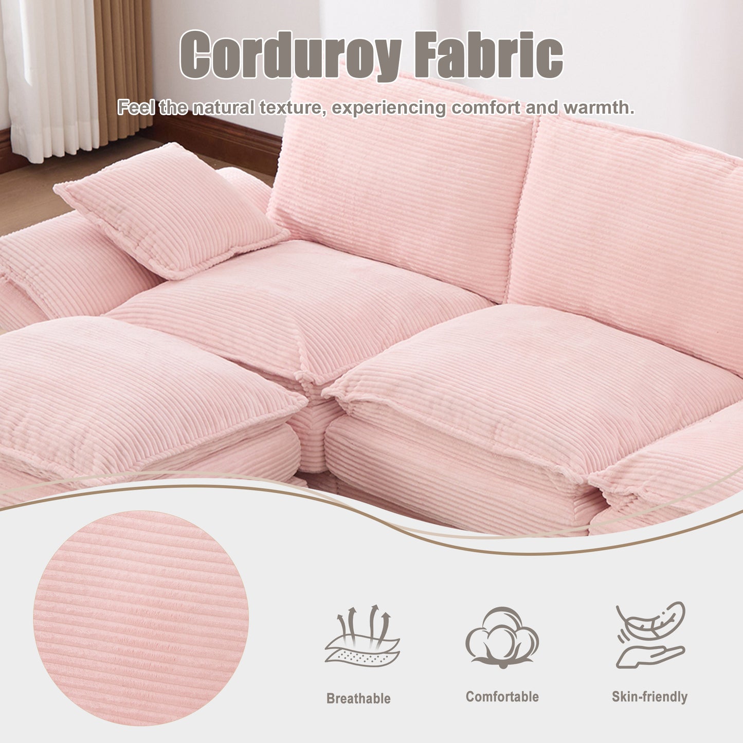Sectional Cloud Modular Sofa,Deep Seat Sofa, Corduroy Sofa,Comfy Upholstered Furniture For Living Room, Apartment, Studio, Office,Having Multiple Combinations