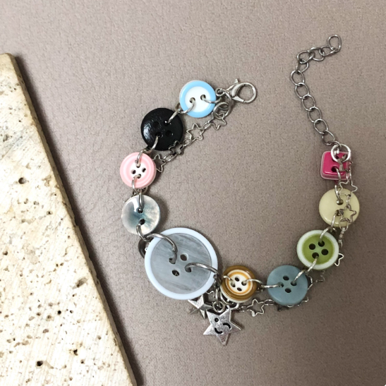 Vintage Accessories Button Beaded Pendant Bracelet