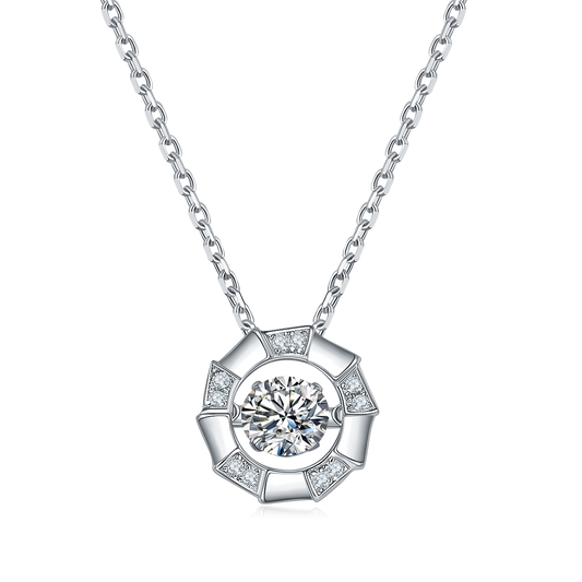 S925 Sterling Silver 0.5ct D Color VVS1 Moissanite Circular Hollow Necklace 45cm Platinum Plated GRA Certified Gift Box