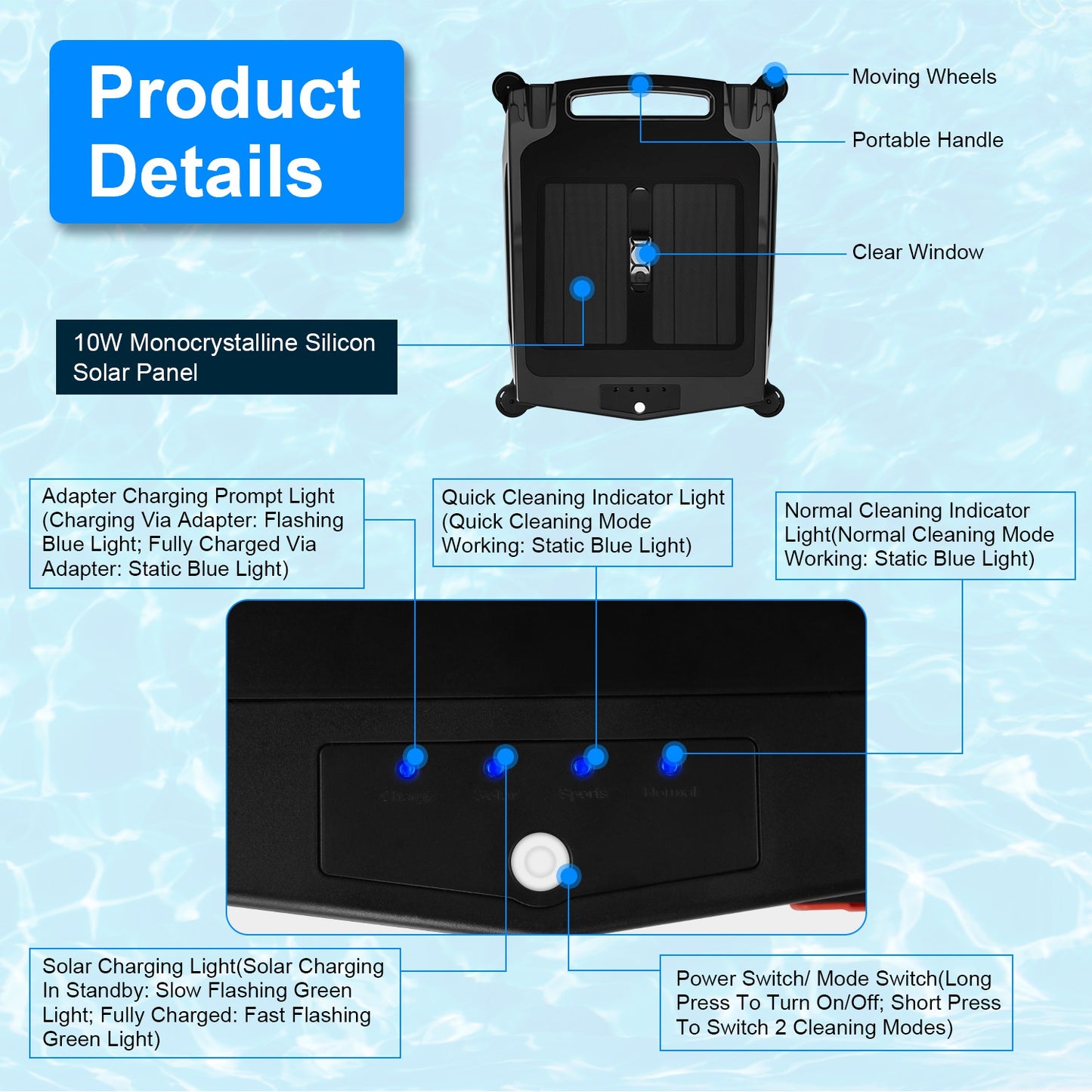 1Pc Solar Powered Robotic Pool Skimmer Automatic Swimming Pool Surface Cleaner With 2 Cleaning Modes Dual Charging Methods IPX7 Waterproof 1937sq.ft Coverage APP Control