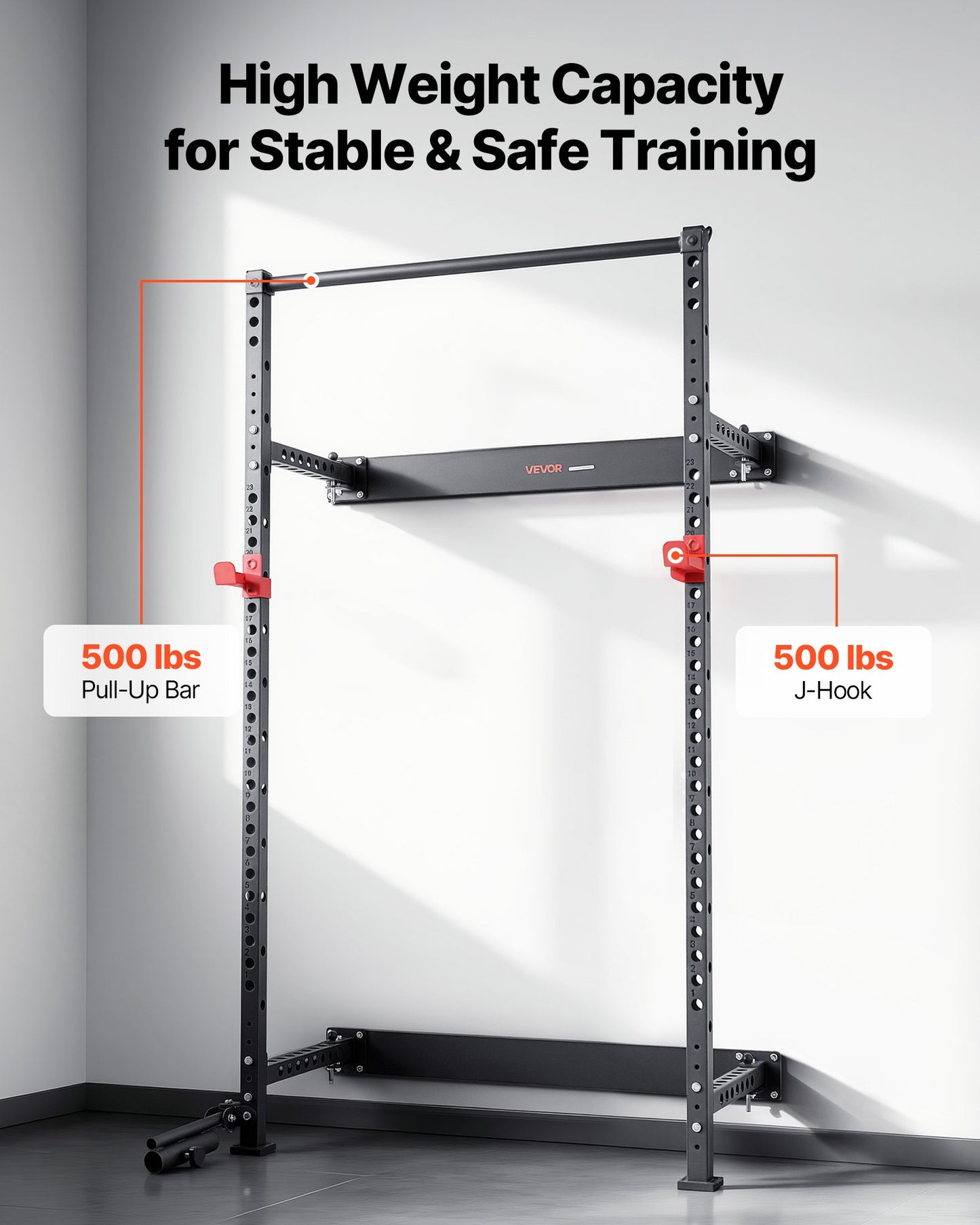 Folding Power Cage, Wall-Mounted Power Rack Squat Rack, Multifunctional Strength Training Workout Equipment With Landmine Holder, Adjustable J-Hooks & Pull-Up Bar For Home Gym, 1000LBS Capacity