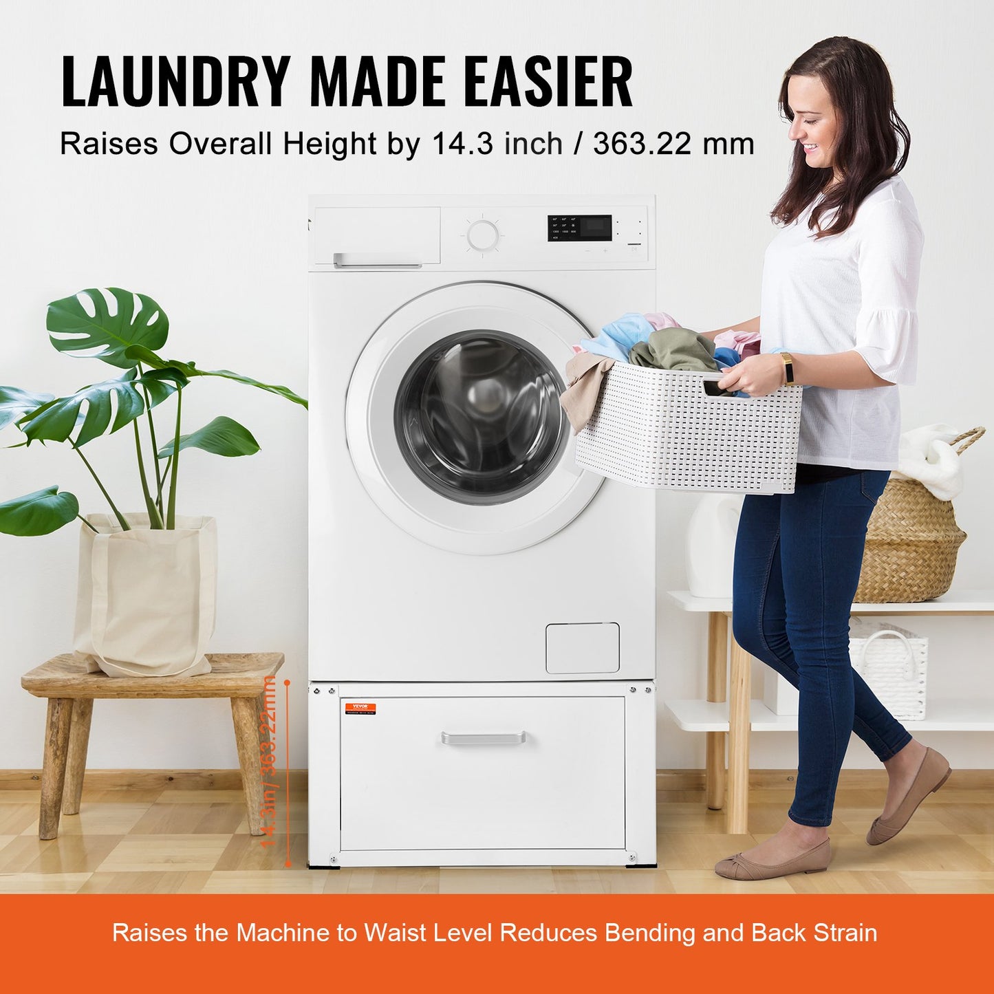 Laundry Pedestal 27" Wide 14.4" Height, Washer And Dryer Base Stand Platform Universal Fit 660lbs Capacity, Heavy Duty Multi-Functional Base For Washing Machine With Drawer & Rich Accessories