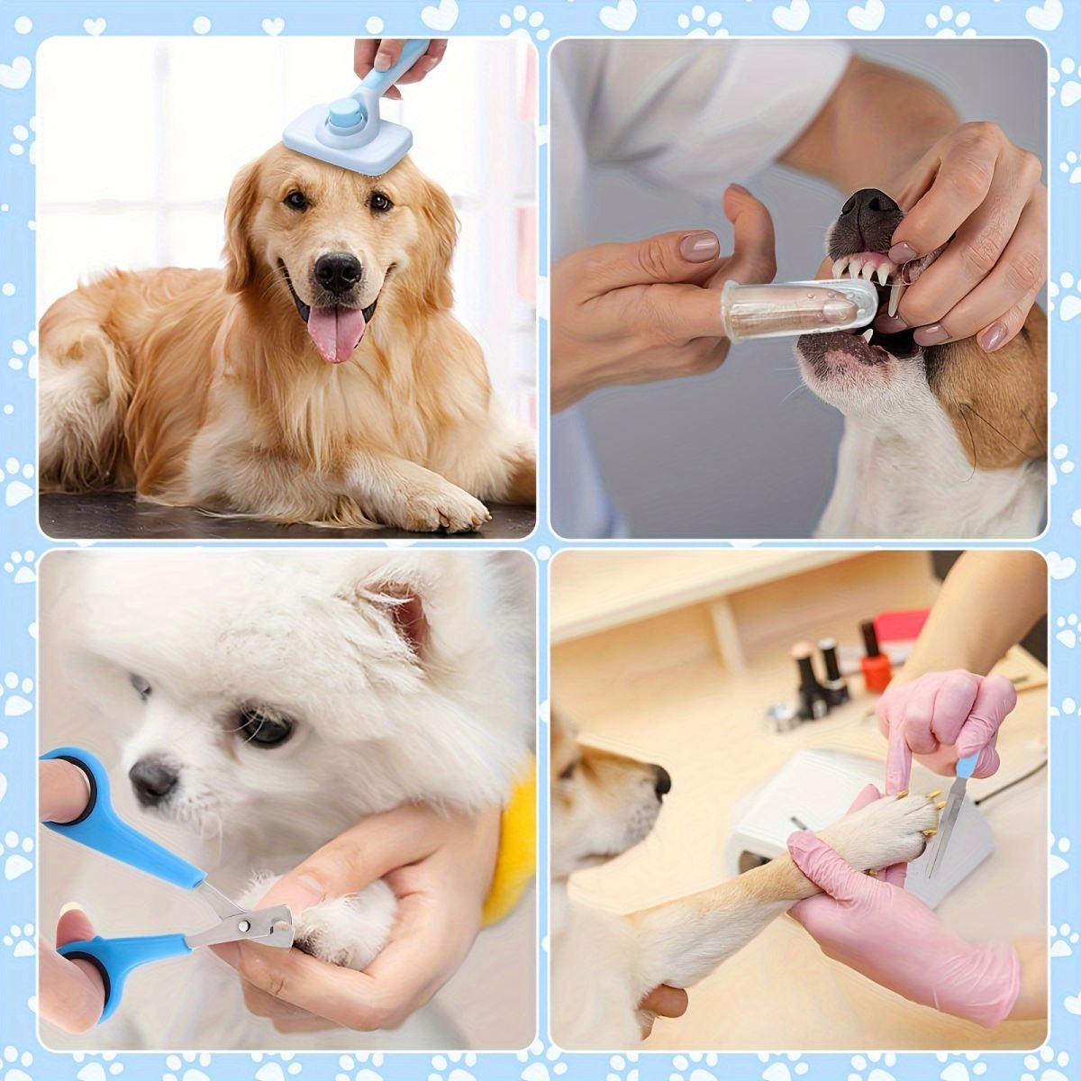 Pet Nail Clipper File Shedding Brush And Silicone Toothbrush Set
