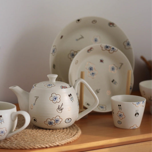 Japanese-style Matching Ceramic Dinnerware And Tea Set