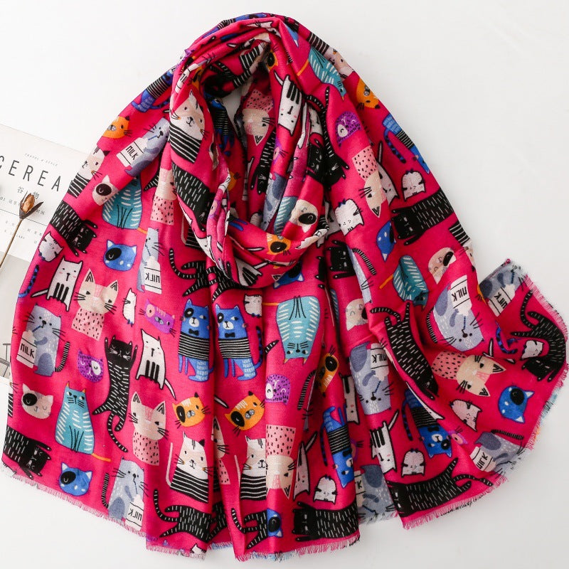 Cute Cat-patterned Scarf Korean Style