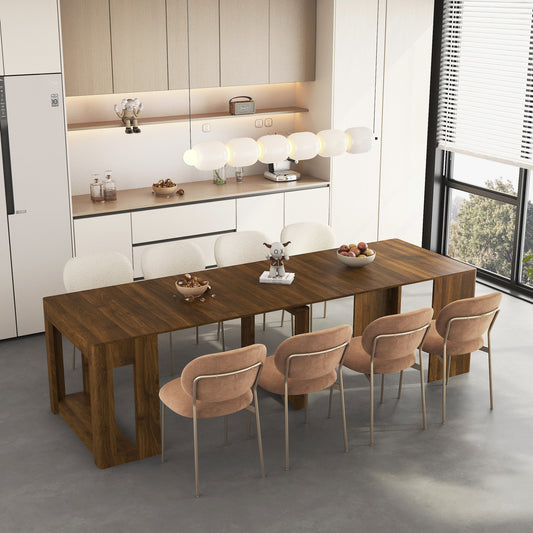 Extendable Foldable Dining Room Table, Wood Multifunctional Rectangle Expandable Console Kitchen Living Meeting Room Furniture, Tabletop Length Options, Wood