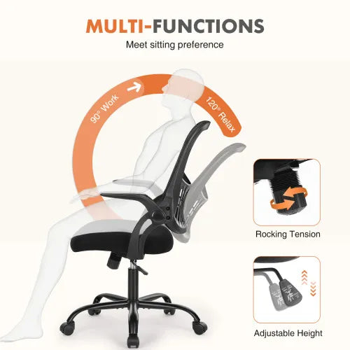 Office Mid Back Ergonomic Mesh Computer Desk Larger Seat Executive Height Adjustable Swivel Task Chair With Lumbar Support