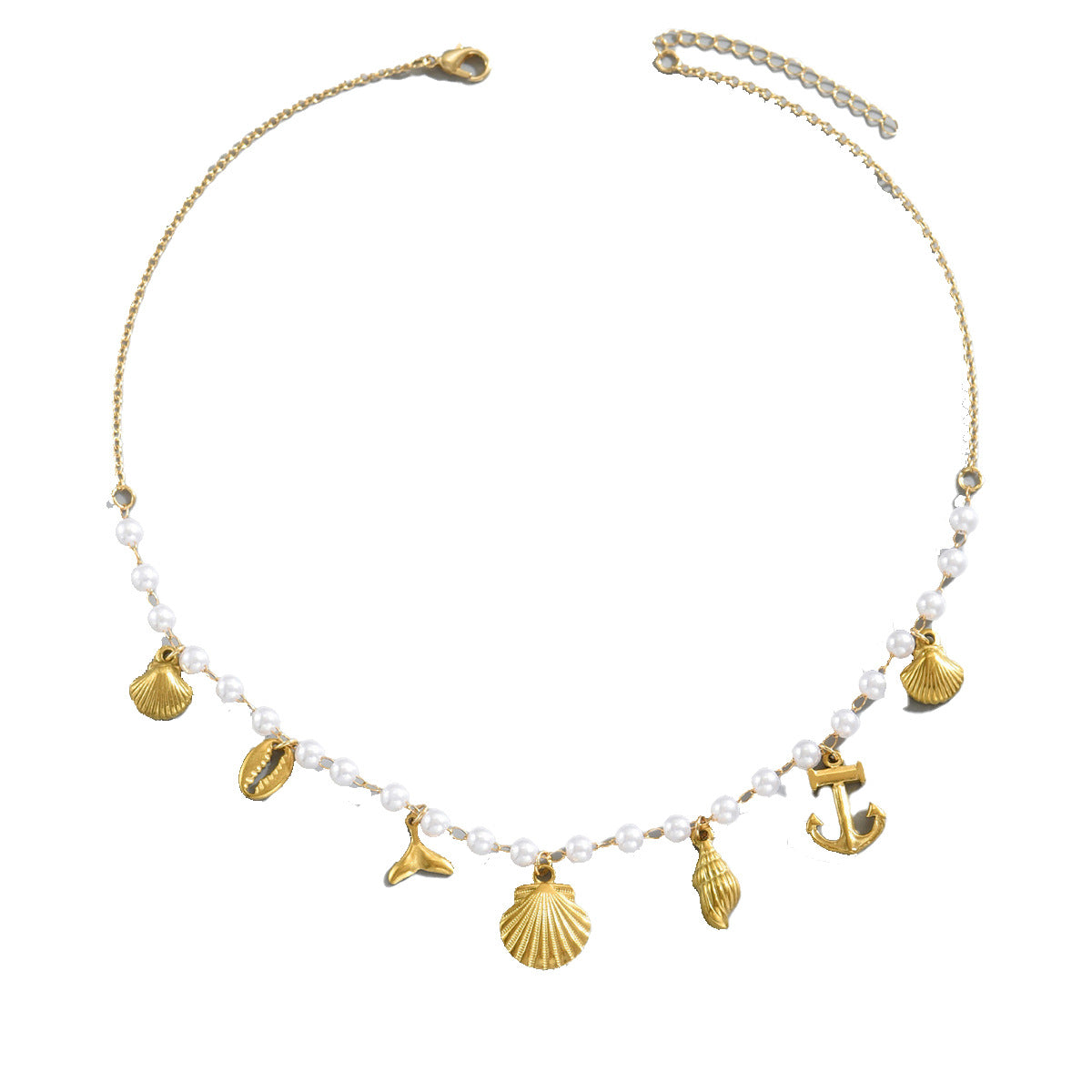 New European American Women Neck Jewelry, Geometric Ocean Element Necklace Decorated With Shell & Faux Pearl, Versatile Daily Neck Accessories