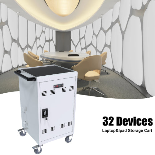 30 2Bay Mobile School Charging Cart Station For Chromebook, Tablet And Laptop Computer With Power Strip Included, Assembly Required-WHITE