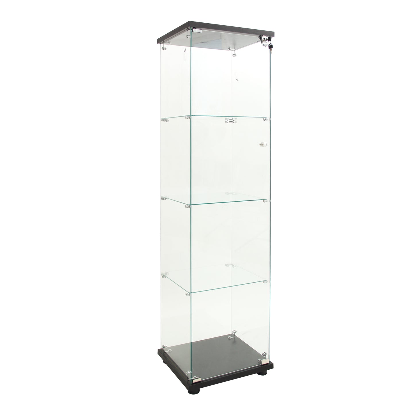LED Lights  Glass Display Cabinet 4 Shelves With Door, Floor Standing Curio Bookshelf For Living Room Bedroom Office, 64.7 X 16.7 X 14.3 , Black